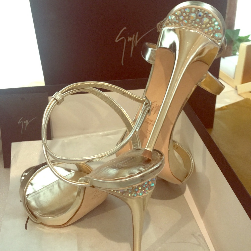 Giuseppe Zanotti Dionne 12 sand platinum stilettos